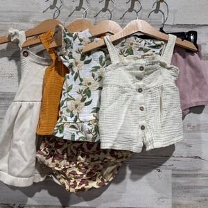 Tea Mud Pie Carter's Bundle Baby Girls 12M  Floral Gauze Boho Earth Neutral